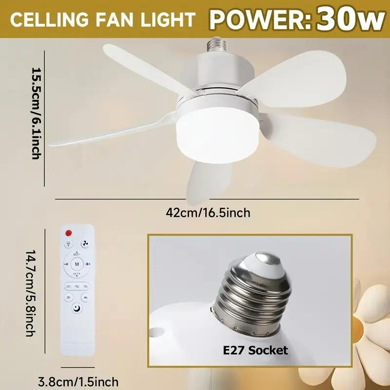 Socket Ceiling Fan Light with Remote Control, E27 Base Dimmable LED Energy Saving Lamp, 3 Levels Dimming, Suitable for Bedroom, Living Room, Kitchen – Image 3