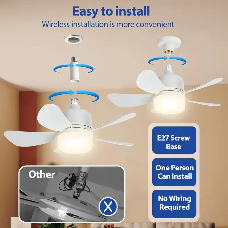 Socket Ceiling Fan Light with Remote Control, E27 Base Dimmable LED Energy Saving Lamp, 3 Levels Dimming, Suitable for Bedroom, Living Room, Kitchen – Image 5