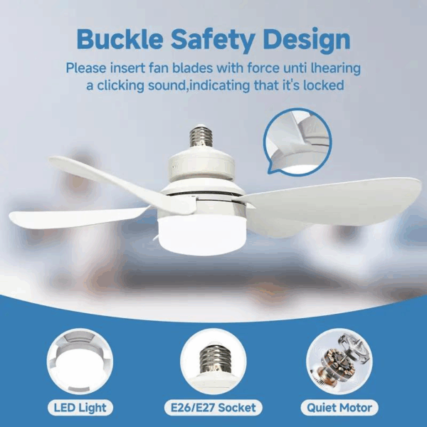 Socket Ceiling Fan Light with Remote Control, E27 Base Dimmable LED Energy Saving Lamp, 3 Levels Dimming, Suitable for Bedroom, Living Room, Kitchen – Image 4