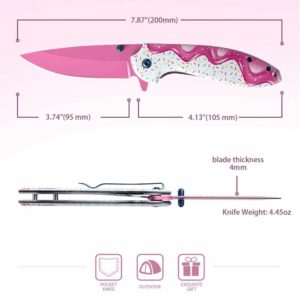 1 Pc 7.5 Inch Pink Decorative Pocket Knife, Camping Tool Folding Knife for Skinning, Fishing, Camping, Hiking