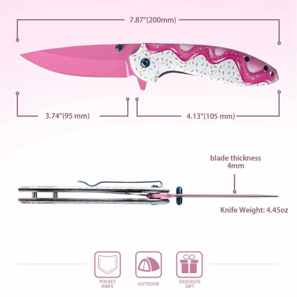1 Pc 7.5 Inch Pink Decorative Pocket Knife, Camping Tool Folding Knife for Skinning, Fishing, Camping, Hiking
