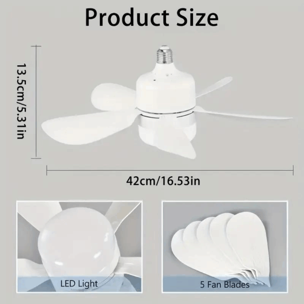 Socket Ceiling Fan Light with Remote Control, E27 Base Dimmable LED Energy Saving Lamp, 3 Levels Dimming, Suitable for Bedroom, Living Room, Kitchen – Image 2
