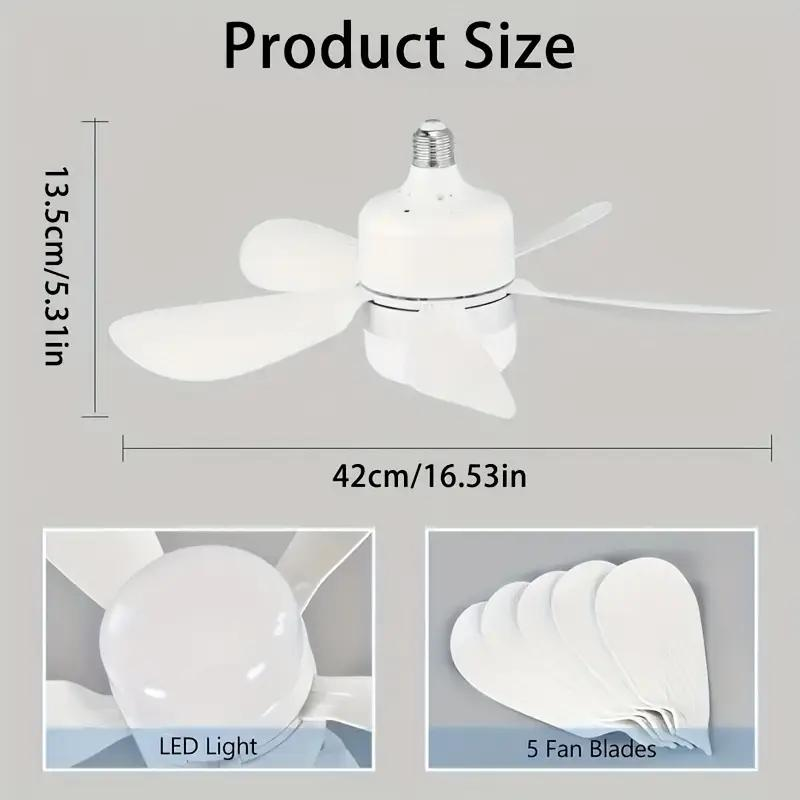 Socket Ceiling Fan Light with Remote Control, E27 Base Dimmable LED Energy Saving Lamp, 3 Levels Dimming, Suitable for Bedroom, Living Room, Kitchen – Image 2