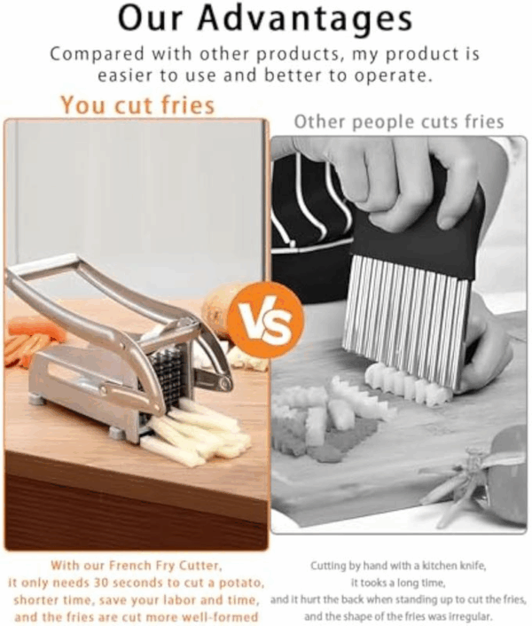 Manual French Fry Cutter with 2 Blades,Stainless Steel Potato Slicer for Fries,Carrots & Cucumbers, Kitchen Air Fryer Mate,Perfect Fruit Vegetable Slicer – Image 6