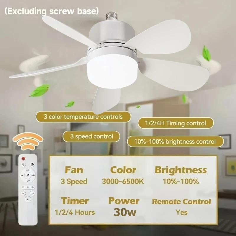 Socket Ceiling Fan Light with Remote Control, E27 Base Dimmable LED Energy Saving Lamp, 3 Levels Dimming, Suitable for Bedroom, Living Room, Kitchen – Image 7