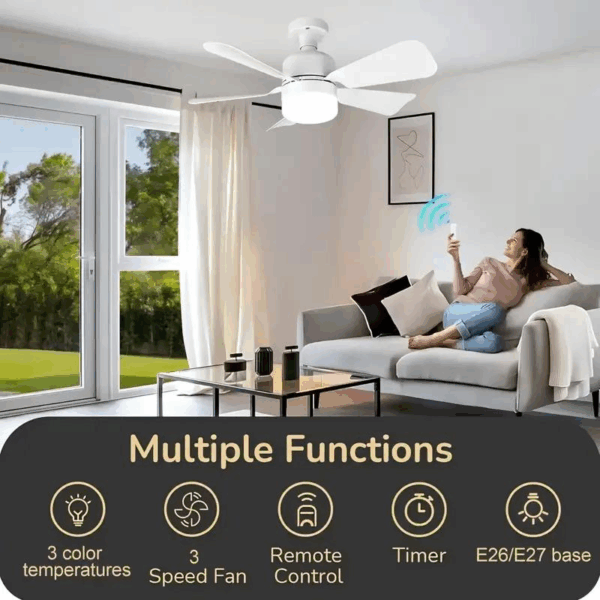 Socket Ceiling Fan Light with Remote Control, E27 Base Dimmable LED Energy Saving Lamp, 3 Levels Dimming, Suitable for Bedroom, Living Room, Kitchen – Image 8