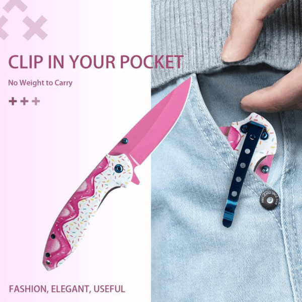 1 Pc 7.5 Inch Pink Decorative Pocket Knife, Camping Tool Folding Knife for Skinning, Fishing, Camping, Hiking – Image 4
