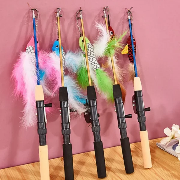 Jouet rétractable pour chat, Type poisson, plumes télescopiques, bâton amusant pour chat, jouet pour animaux de compagnie, canne à pêche de Simulation pour chaton
