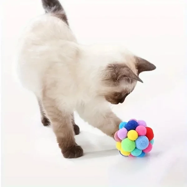Boule en peluche élastique colorée pour chat, jouet pour animaux de compagnie, cloche, auto-haute, en laine, 1 à 3 pièces – Image 6