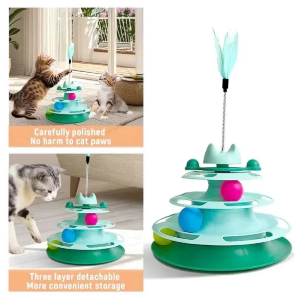 Tour de jouet interactive pour chat, plateau tournant pour chaton, balles à roulettes, jouets avec plumes, fournitures d'entraînement pour animaux de compagnie, jouet pour tour de chat – Image 4
