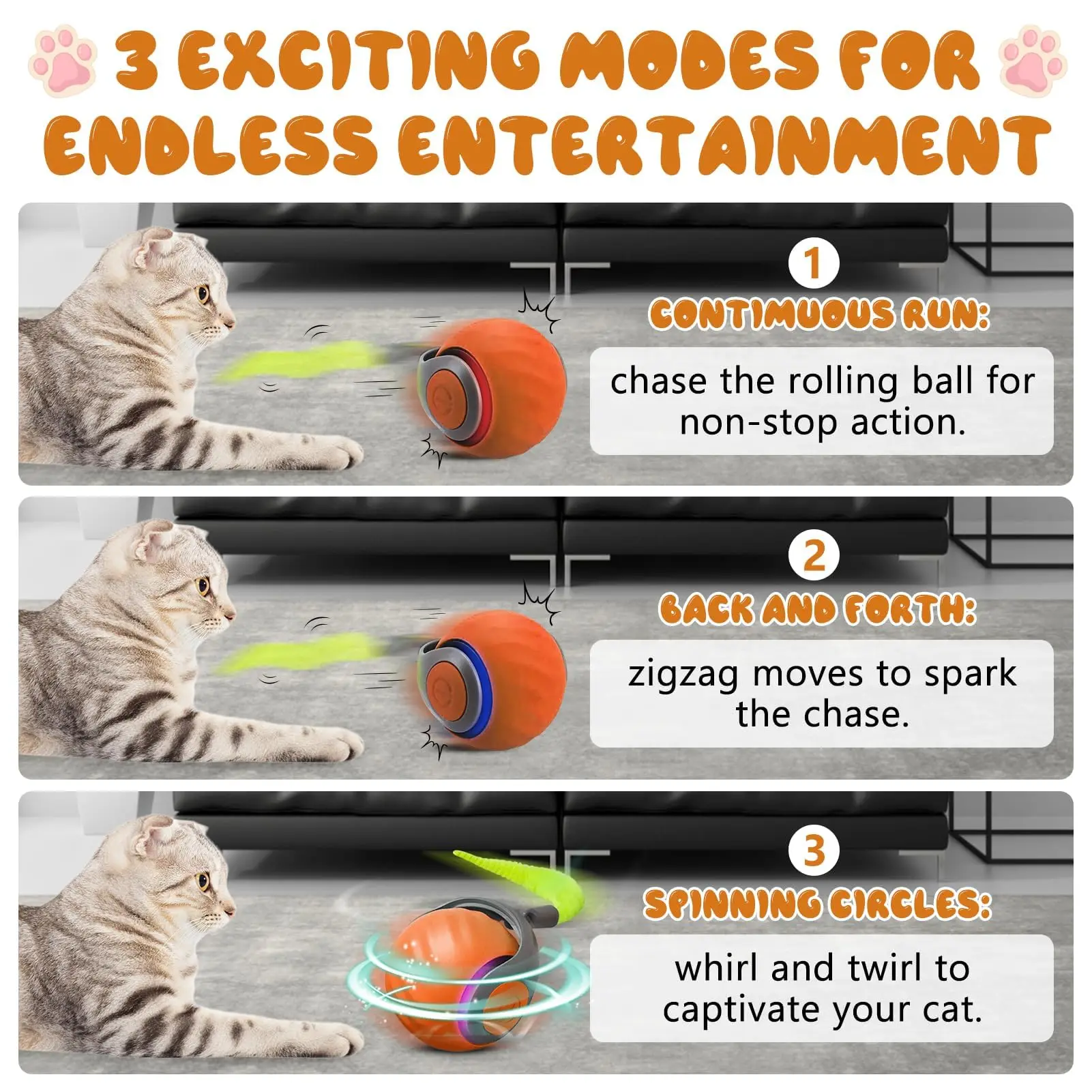 Jouet pour chat NewSpeedy Tail 2.0, jouet pour chat à queue rapide, jouet interactif pour chat, balle de jouets pour chat intelligente, réglage à deux vitesses, avec queue – Image 4