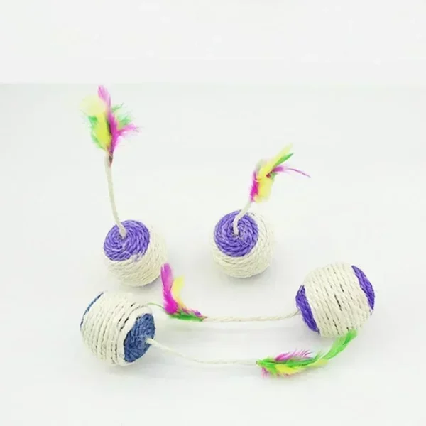 Jouet interactif d'entraînement de balle à gratter en Sisal pour chaton, fournitures pour animaux de compagnie, jouets en plumes interactifs, 1 pièce – Image 2