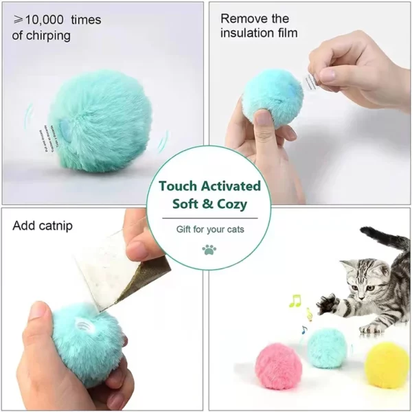 Balle interactive intelligente pour chat, jouet d'entraînement électrique en peluche avec herbe-aux-chats, chaton tactile, produit pour animaux de compagnie, jouet à grincement – Image 5