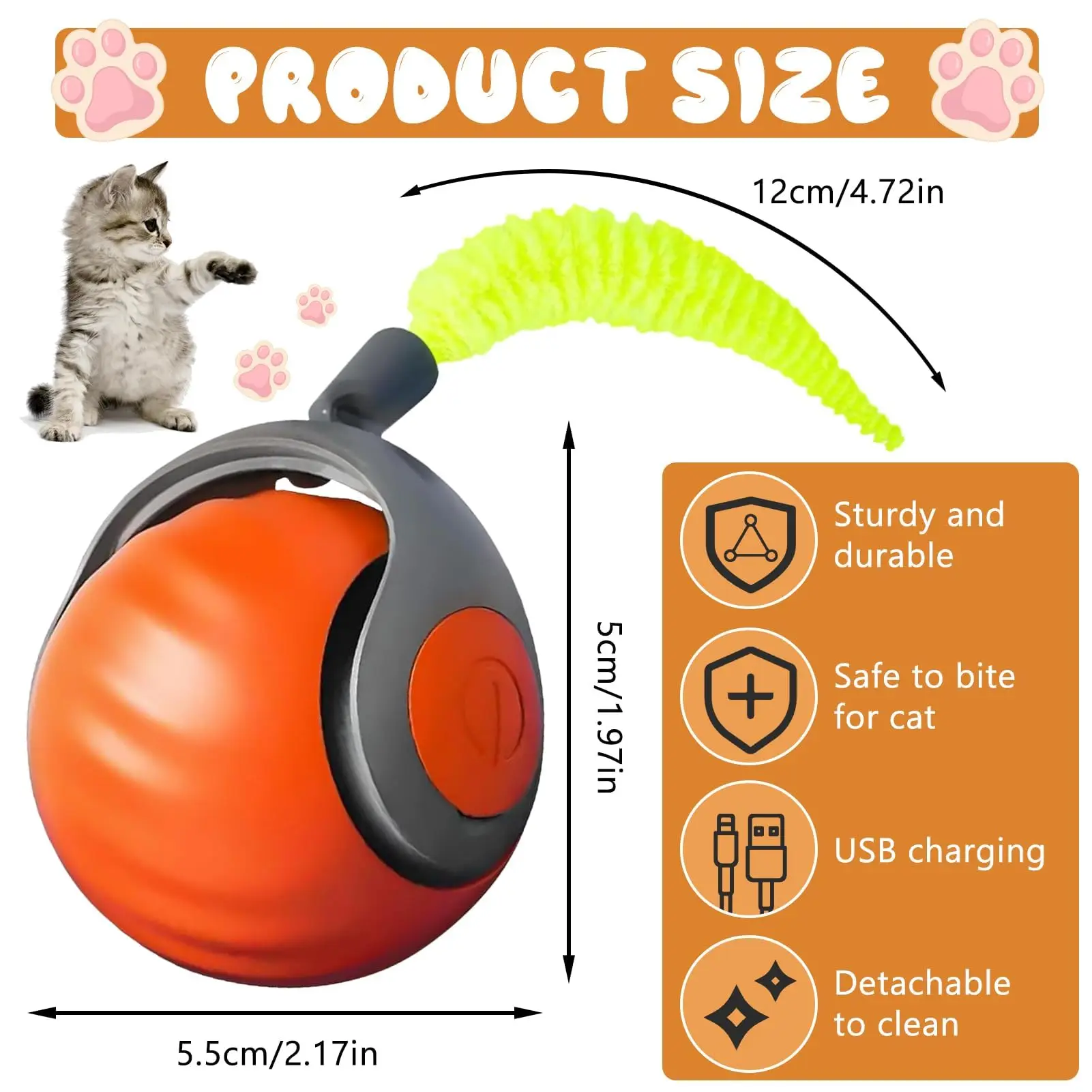 Jouet pour chat NewSpeedy Tail 2.0, jouet pour chat à queue rapide, jouet interactif pour chat, balle de jouets pour chat intelligente, réglage à deux vitesses, avec queue – Image 2