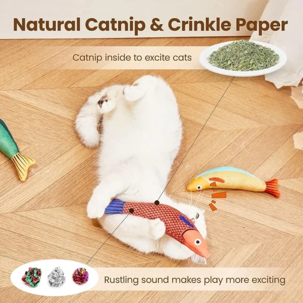 Jouet pour chat, herbe-aux-chats, Simulation 3D de poisson rouge, chaton, oreiller, son interactif, morsure à mâcher, jouets en peluche, fournitures pour chats – Image 4