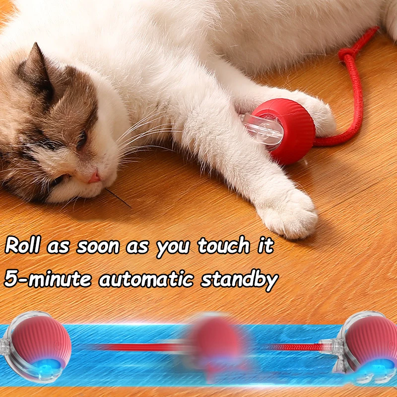 Balle roulante électrique intelligente aste pour animaux de compagnie, jouets interactifs pour chat, boule automatique, fausse queue, formation de chien et de chat, imitation de souris – Image 4