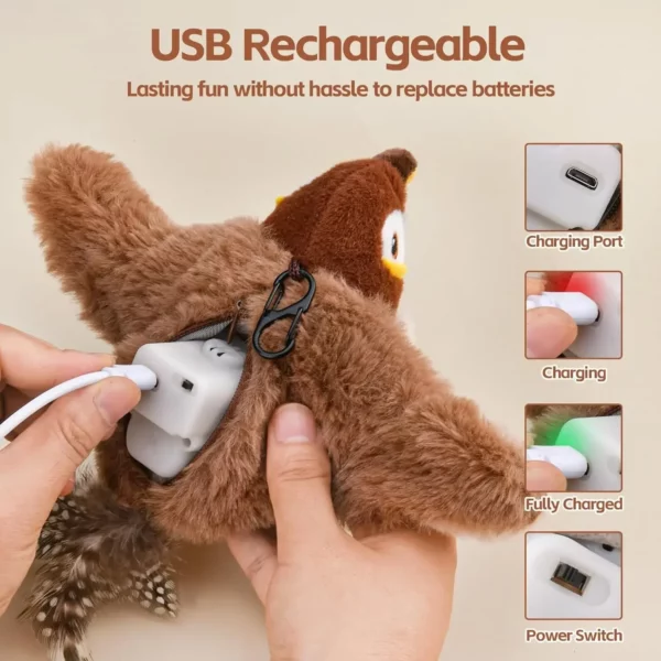 Jouets interactifs pour chat, oiseau volant Rechargeable, jouet pour chat, oiseaux battants (pas de vol), peut ajouter un jouet en peluche activé par toucher d'herbe à chat – Image 3
