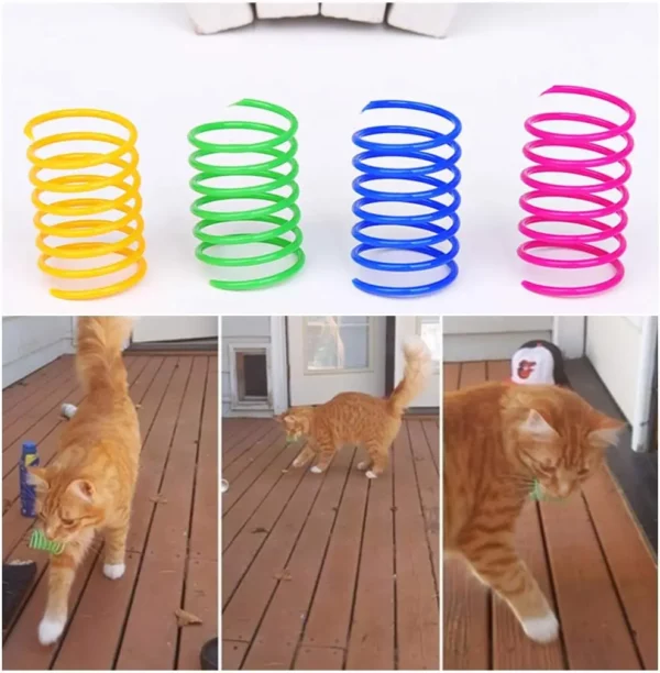 Jouet à ressort pour chat, jouets en spirale interactifs pour chats colorés d'intérieur, bobine de ressorts en plastique pour chaton, chasse, gonflage, 4/200 pièces – Image 3