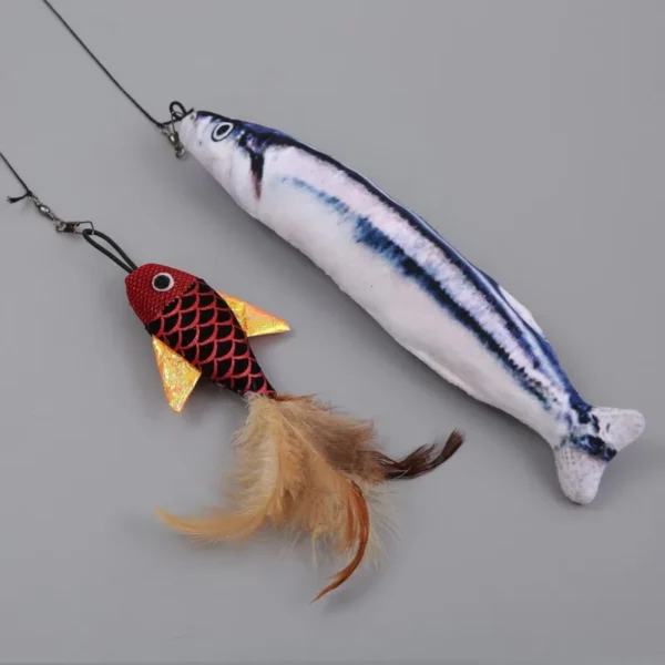 Jouet rétractable pour chat, Type poisson, plumes télescopiques, bâton amusant pour chat, jouet pour animaux de compagnie, canne à pêche de Simulation pour chaton – Image 4