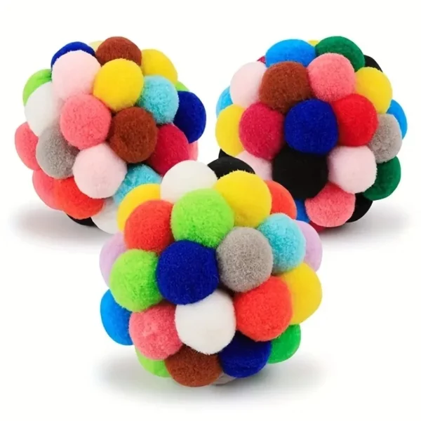 Boule en peluche élastique colorée pour chat, jouet pour animaux de compagnie, cloche, auto-haute, en laine, 1 à 3 pièces – Image 2