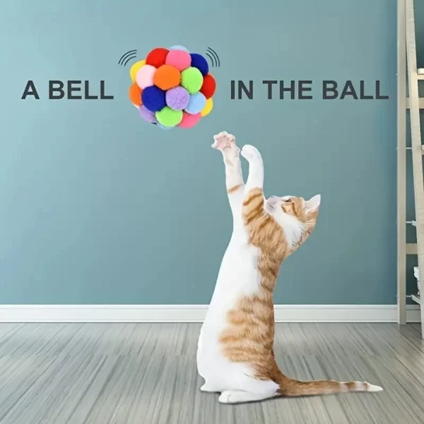 Boule en peluche élastique colorée pour chat, jouet pour animaux de compagnie, cloche, auto-haute, en laine, 1 à 3 pièces – Image 3