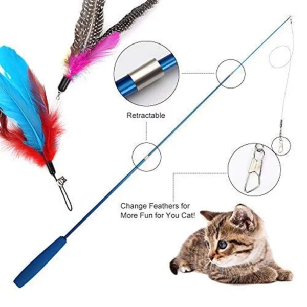 Baguette de pêche télescopique à trois sections pour chat, attrape drôle, anciers teaser, jouets interactifs, chaton le plus récent – Image 2