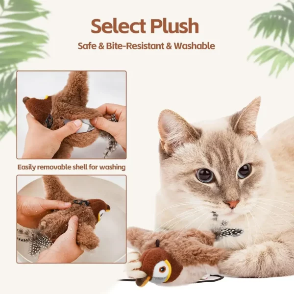Jouets interactifs pour chat, oiseau volant Rechargeable, jouet pour chat, oiseaux battants (pas de vol), peut ajouter un jouet en peluche activé par toucher d'herbe à chat – Image 5