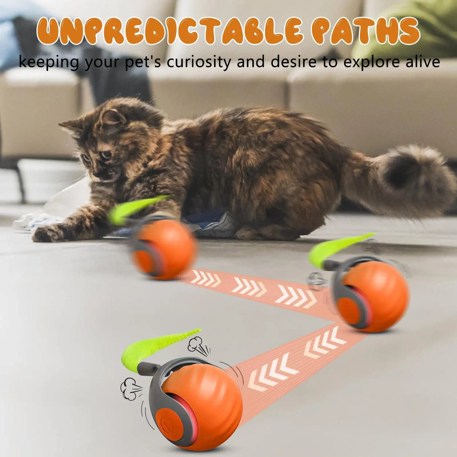 Jouet pour chat NewSpeedy Tail 2.0, jouet pour chat à queue rapide, jouet interactif pour chat, balle de jouets pour chat intelligente, réglage à deux vitesses, avec queue – Image 3