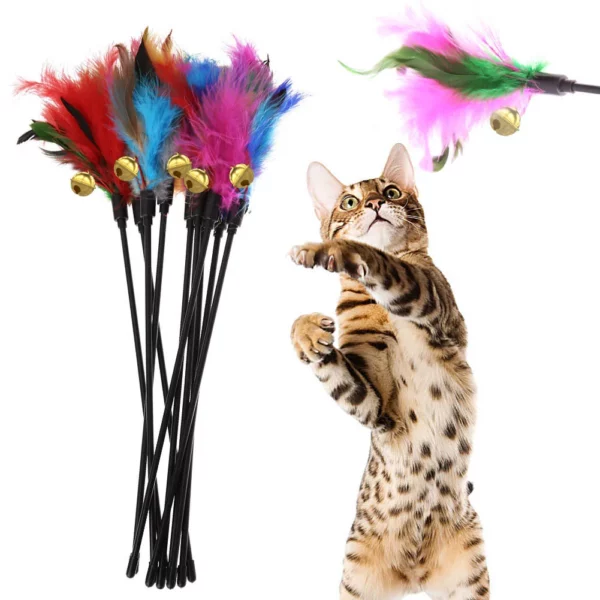 Baguette Interactive Jetable pour Chat, Plumes Colorées, Bâton, Cloche Portable, Créatif, à la Mode, Fournitures pour Animaux de Compagnie, 5 Pièces/Ensemble – Image 2