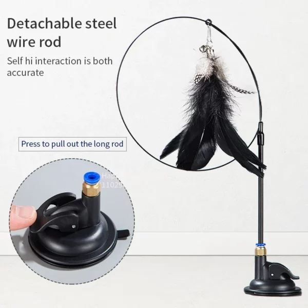 Jouet pour chat anciers teaser avec cloche arc-en-ciel, ventouse, auto-haute et durable, outil de morsure, tête de plume de subdivision, le plus récent – Image 3