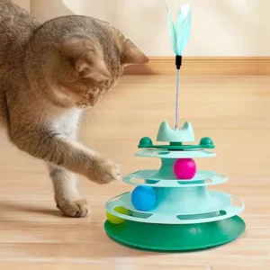 Tour de jouet interactive pour chat, plateau tournant pour chaton, balles à roulettes, jouets avec plumes, fournitures d'entraînement pour animaux de compagnie, jouet pour tour de chat
