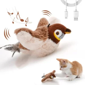 Jouets interactifs pour chat, oiseau volant Rechargeable, jouet pour chat, oiseaux battants (pas de vol), peut ajouter un jouet en peluche activé par toucher d'herbe à chat