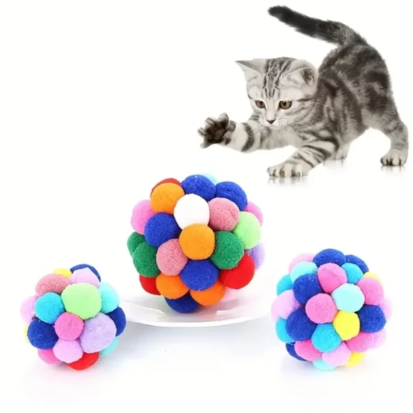Boule en peluche élastique colorée pour chat, jouet pour animaux de compagnie, cloche, auto-haute, en laine, 1 à 3 pièces – Image 5