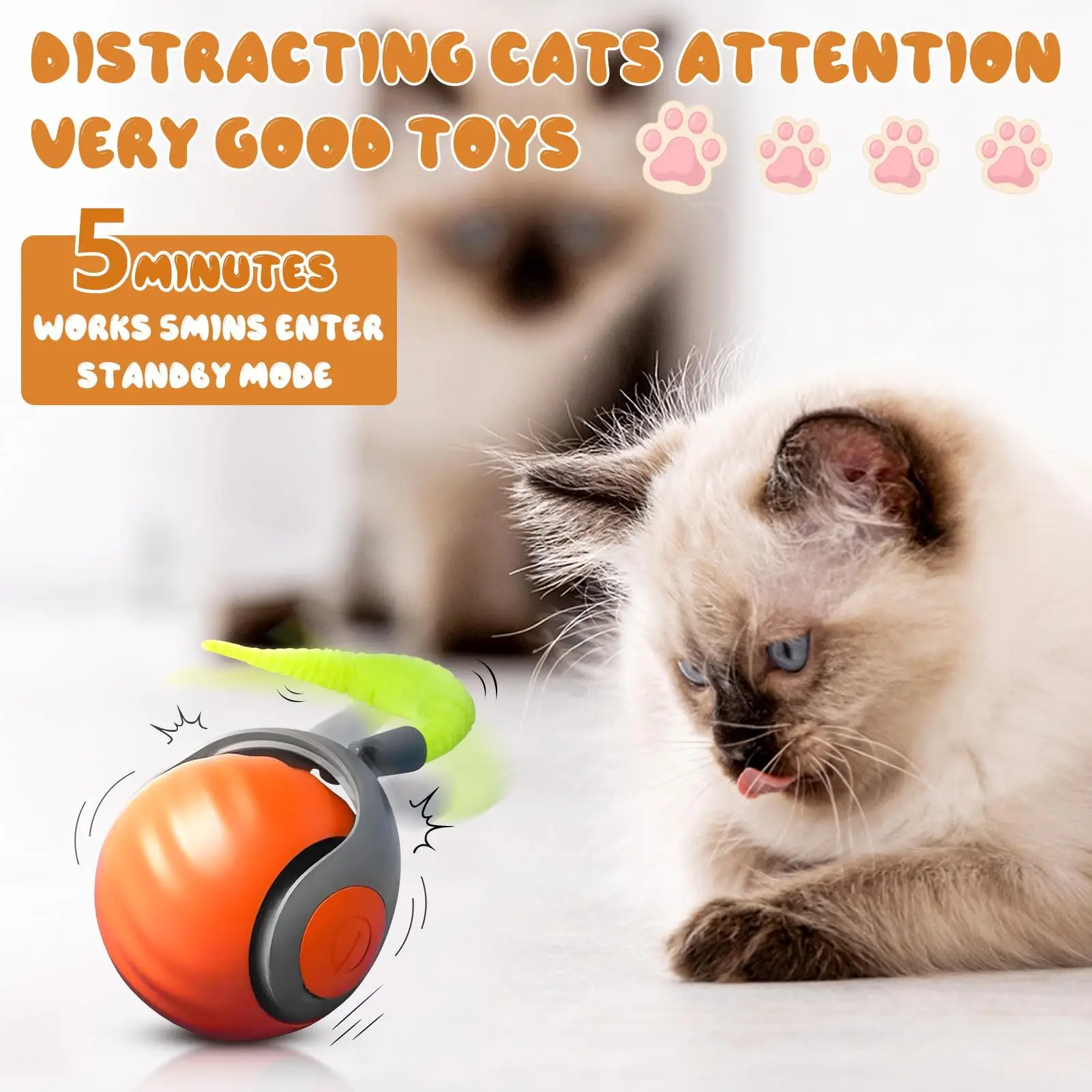 Jouet pour chat NewSpeedy Tail 2.0, jouet pour chat à queue rapide, jouet interactif pour chat, balle de jouets pour chat intelligente, réglage à deux vitesses, avec queue – Image 5