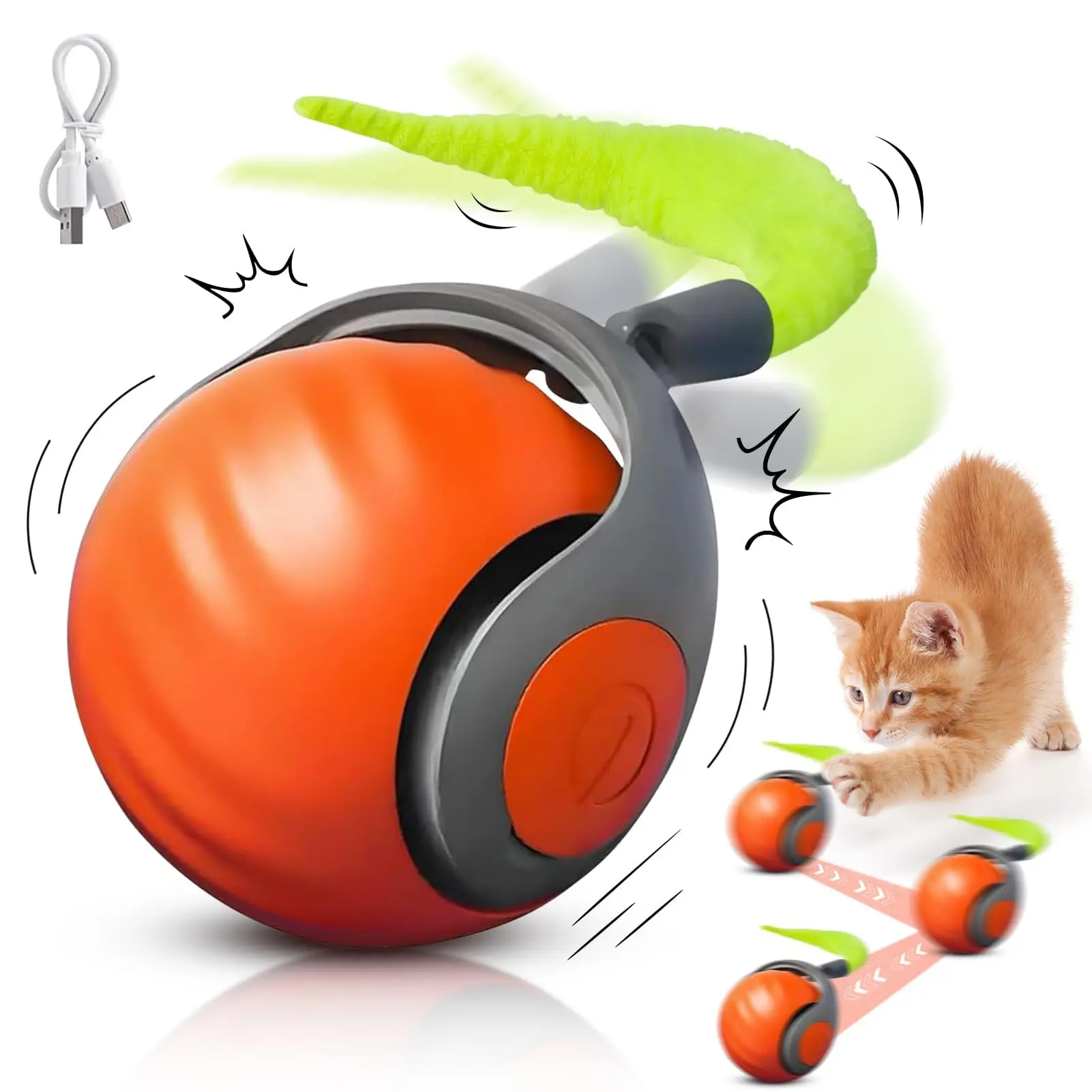 Jouet pour chat NewSpeedy Tail 2.0, jouet pour chat à queue rapide, jouet interactif pour chat, balle de jouets pour chat intelligente, réglage à deux vitesses, avec queue